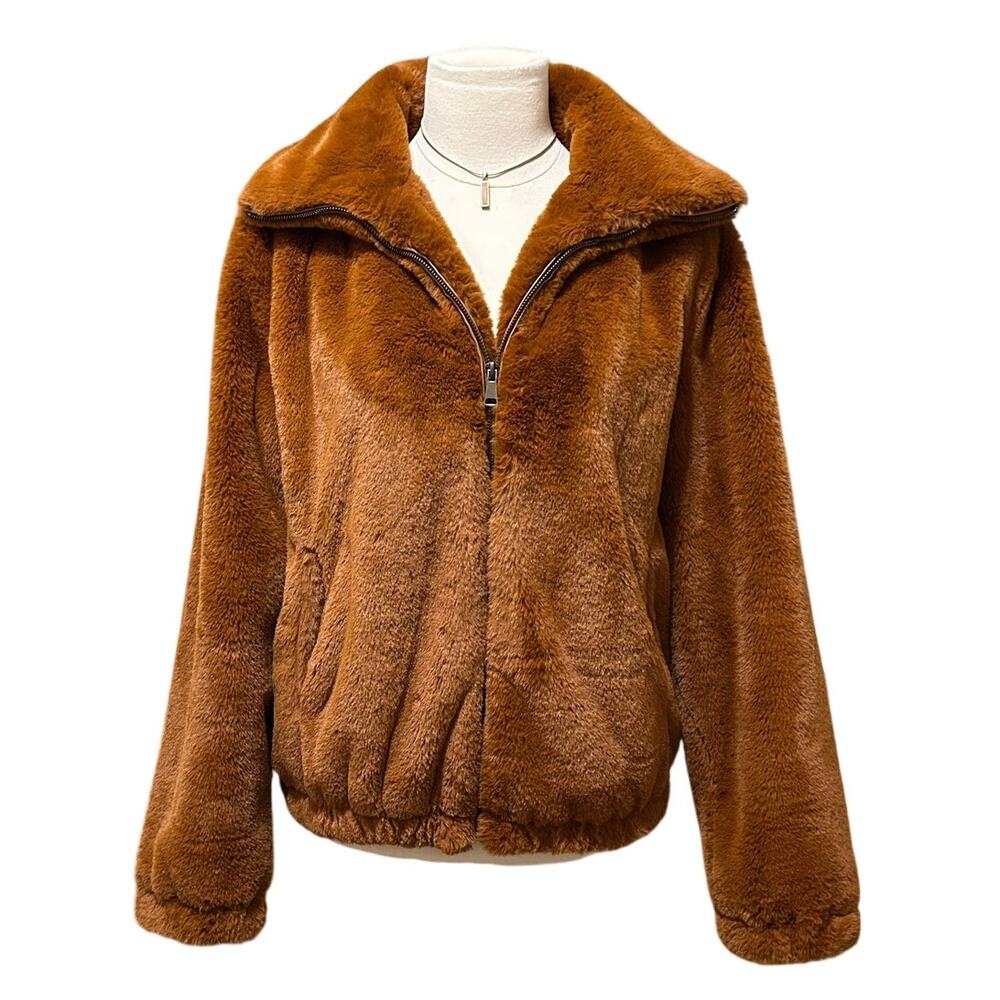 Splendid Y2K Brown Teddy Faux Fur Jacket Zip Up Cozy Plush Women’s Small